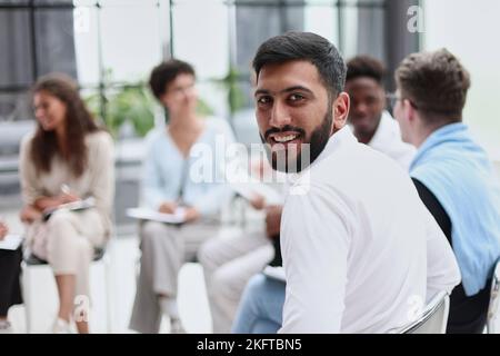 Large group of business people in presentation. Stock Photo