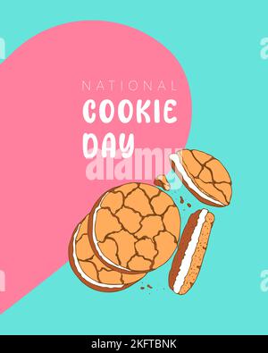 National Cookie Day, blue background and pink heart shape. Vector illustration Stock Vector