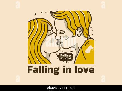 Vintage art illustration of man and woman kissing Stock Vector