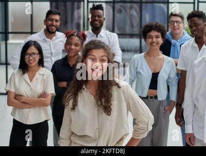 Multiethnic young business people working together in the office Stock Photo