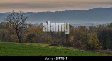 November autumn mists clouds fogs Sowie Gory Mountains Lower Silesia Poland Stock Photo