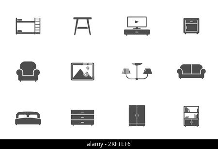furniture silhouette vector icons isolated on white Stock Vector