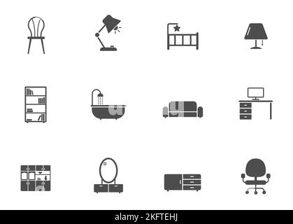 furniture silhouette vector icons isolated on white Stock Vector