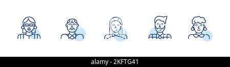 Office workers profile pictures. Pixel perfect, editable stroke icons