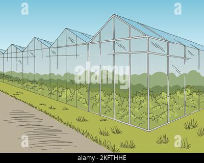 Greenhouse graphic color landscape sketch illustration vector Stock Vector
