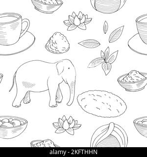 India seamless pattern background graphic black white sketch illustration vector Stock Vector