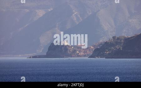 Touristic town by the sea and mountains, Scilla, in Calabria, Italy. Stock Photo