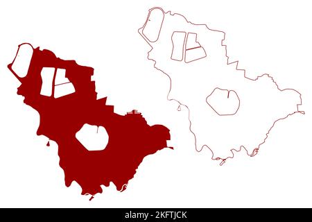 Spelthorne Non-metropolitan district, borough (United Kingdom of Great Britain and Northern Ireland, ceremonial county Surrey, England) map vector ill Stock Vector