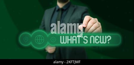 Text caption presenting What's New. Word Written on Asking about latest Updates Trends Happening News Stock Photo