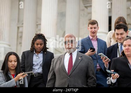 United States Representative Bennie Thompson (Democrat of Mississippi), Chairman of the House Select Committee to Investigate the January 6th Attack on the U.S. Capitol, talks with reporters as he departs the US Capitol following a House vote in Washington, DC, Thursday, November 17, 2022. Photo by Rod Lamkey/CNP/ABACAPRESS.COM Stock Photo