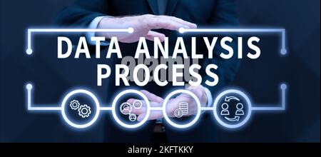 Conceptual display Data Analysis Process. Word for the procedures or techniques in analyzing the data Stock Photo