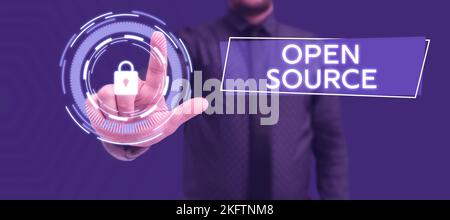 Conceptual display Open Source. Word for denoting software which original source code freely available Stock Photo