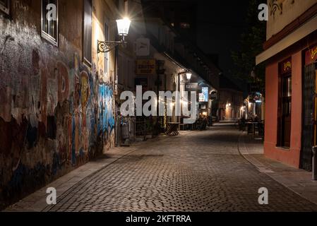 Scenic abandoned alley Trubarjeva in the city center of Ljubljana at night, Slovenia Stock Photo