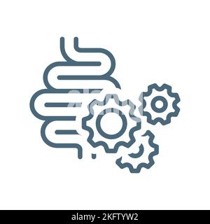 Bowes with gear cogwheels vector icon. Small intestines with gears outlined symbol. Stock Vector