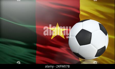 Soccer ball on the background of the flag of Cameroon, 3D Rendering Stock Photo