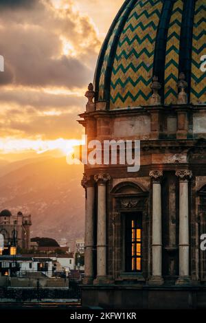 Cupola against the sky at sunset. San Giuseppe dei Padre Teatini church in the Historical city centre of Palermo, Sicily, Italy Stock Photo