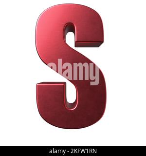 The 3D rendered red metallic S letter isolated on the white background Stock Photo