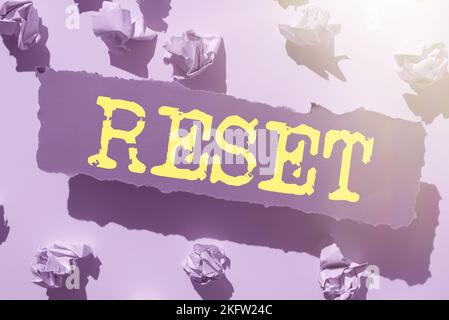 Sign displaying Reset. Word Written on cause device return to its factory mode Set again zero start point Stock Photo