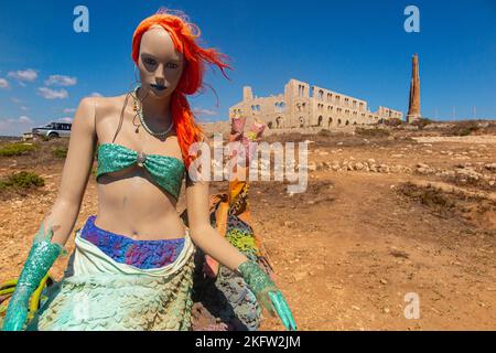 A mermaid protects the Fornace Penna, a deserted brick factory near Marina di Modica Sicily, Italy Stock Photo