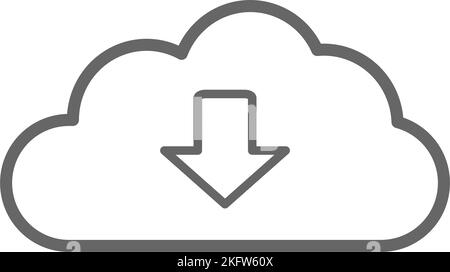 Transparent cloud download icon, cloud icon with an arrow down, no fill Stock Vector