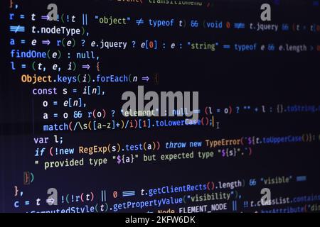 Software developer programming code. Abstract computer script code. Stock Photo