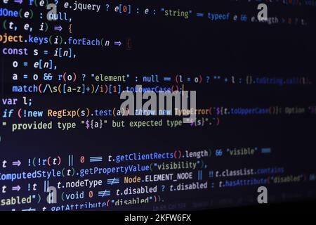 PHP programming language on computer screen. Monitor technology concept. Background of program code. Web development concept Stock Photo