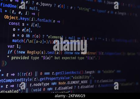 Software source code. Programming code. Programming code on computer screen. Developer working on program codes in office. Source code photo. Technolo Stock Photo