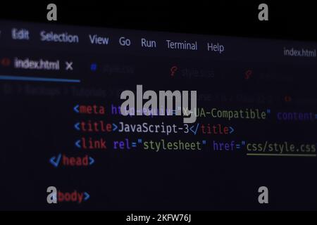 Code of web page displayed on a computer monitor Stock Photo
