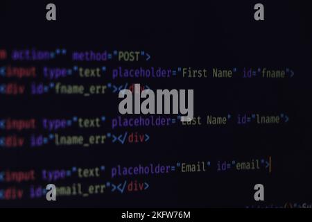 Code of web page displayed on a computer monitor Stock Photo