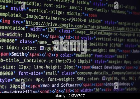Code of web page displayed on a computer monitor Stock Photo