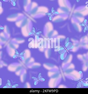 seamless pattern without background with multicolored pink and purple butterflies Stock Vector