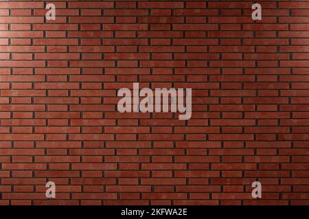 Wide angle front view of red brick wall. Indoor lighting setup. Stock Photo