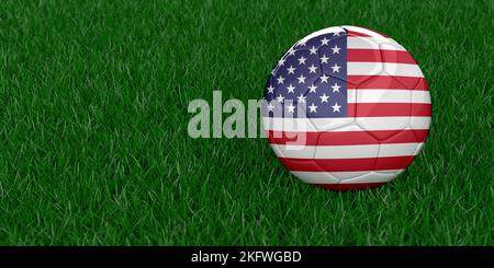 USA National football with country flag pattern. FIFA World Cup 2022, Qatar soccer tournament concept. Sports betting. Realistic 3D render grass Stock Photo