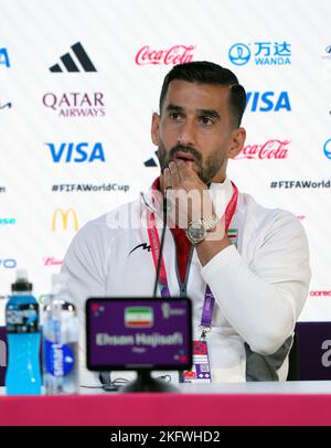 Iran's Ehsan Hajsafi during a press conference at the Main Media Centre in Doha, Qatar. Picture date: Sunday November 20, 2022. Stock Photo