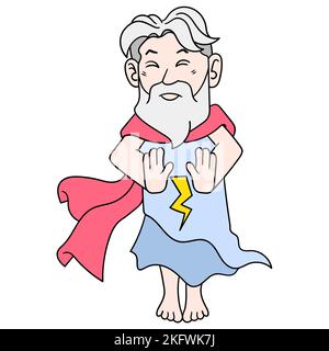 An editable cartoon vector of Zeus with a dress with a lightning symbol on a white background Stock Vector