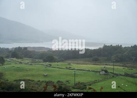 A view from the historic Caherdaniel stone fort in County Kerry, Republic of Ireland. Stock Photo