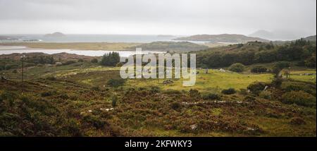 A view from the historic Caherdaniel stone fort in County Kerry, Republic of Ireland. Stock Photo