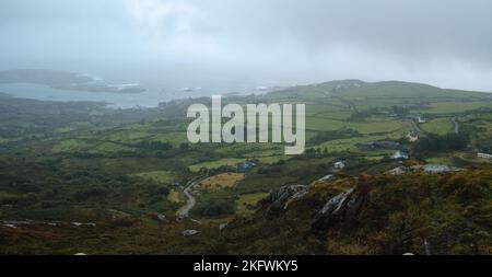 A view from the historic Caherdaniel stone fort in County Kerry, Republic of Ireland. Stock Photo