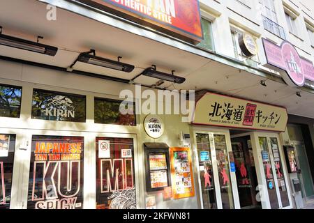 Japanese restaurants in the Japanese quarter at Immermannstraße in Düsseldorf, Germany. Stock Photo