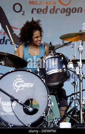 Cherisse Osei, drummer with the FADERS, at Red Dragon Party In The Park ...
