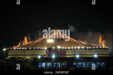 Al Khor, Qatar. 20th Nov, 2022. Illustration picture shows the opening ceremony of the 2022 FIFA World Cup soccer, from outside the Al Bayt Stadium in Al Khor, State of Qatar, Sunday 20 November 2022. The World Cup is taking place from 20 November to 18 December. BELGA PHOTO VIRGINIE LEFOUR Credit: Belga News Agency/Alamy Live News Stock Photo