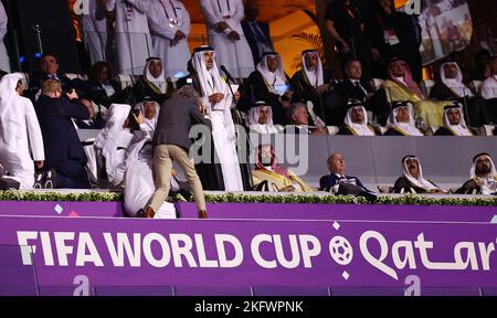 Al Khor, Qatar. 20th Nov, 2022. Qatar's Emir Sheikh Tamim bin Hamad al-Thani delivers a speech during the FIFA World Cup 2022 match at Al Bayt Stadium, Al Khor. Picture credit should read: David Klein/Sportimage Credit: Sportimage/Alamy Live News