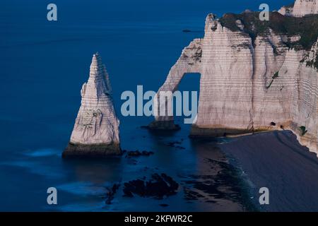 Nightfall in Etretat, Normandy, France Stock Photo