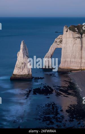 Nightfall in Etretat, Normandy, France Stock Photo