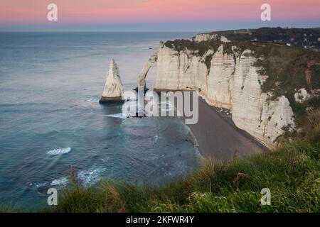 Nightfall in Etretat, Normandy, France Stock Photo