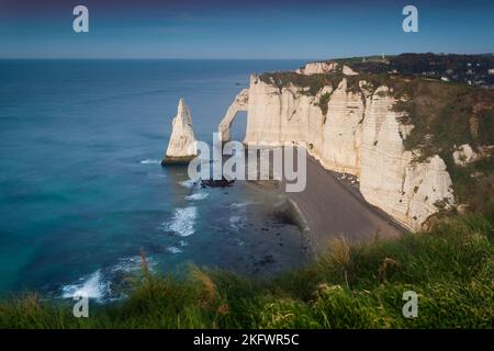 Nightfall in Etretat, Normandy, France Stock Photo