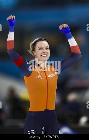 HERENVEEN - Joy Beune (NED) (m) reacts after disqualification during