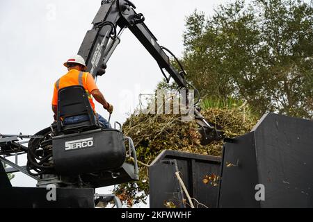 Sanford, FL, (Oct. 12, 2022) - Vegetative debris collected from Sanford, Florida is brought to the Yankee Lake Water Treatment Facility for final disposal. Robert Kaufmann/FEMA Stock Photo