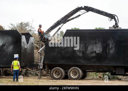 Sanford, FL, (Oct. 12, 2022) - Vegetative debris collected from Sanford, Florida is brought to the Yankee Lake Water Treatment Facility for final disposal. Robert Kaufmann/FEMA Stock Photo