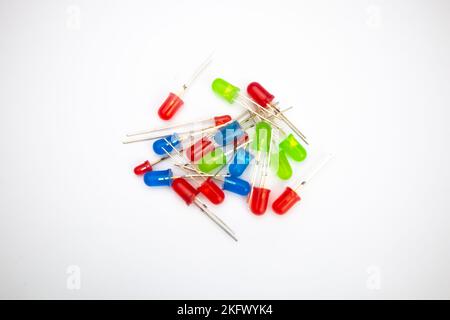 A collection of LEDs located in the center of the frame on a white background. Stock Photo